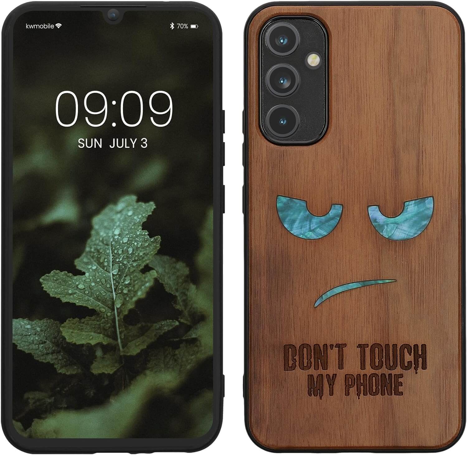 KW Samsung Galaxy A34 5G Θήκη από Φυσικό Ξύλο - Design Mother of Pearl Don't Touch my Phone - Dark Brown - 60813.08