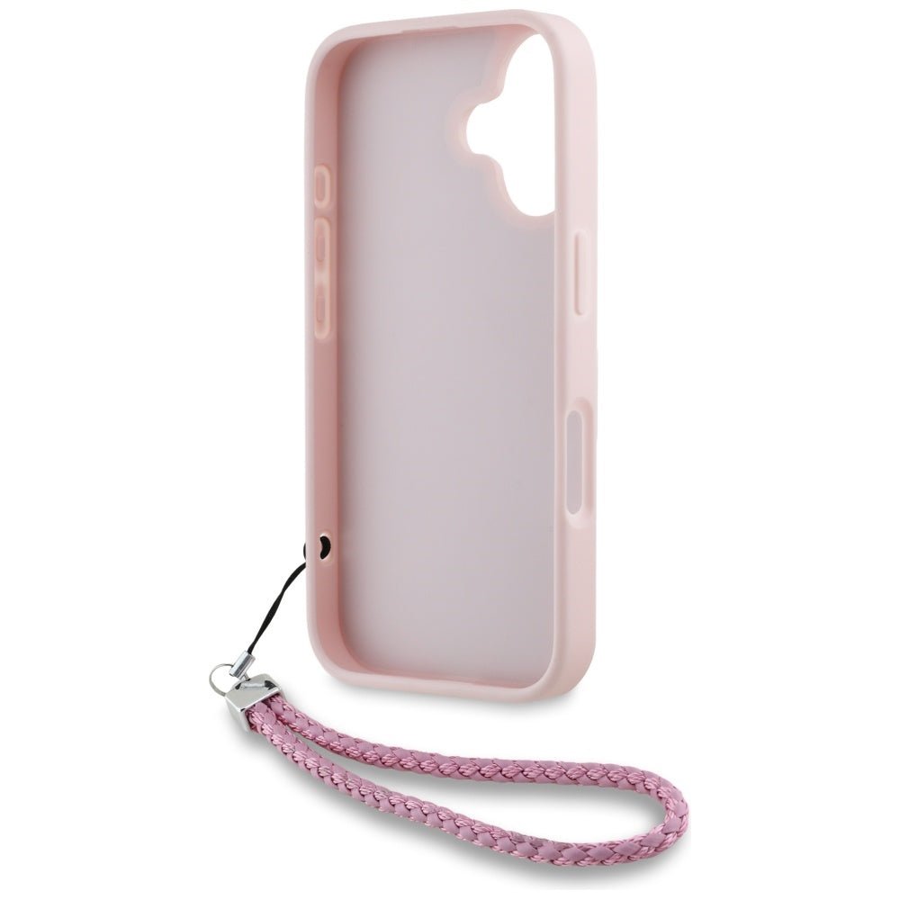 Karl Lagerfeld iPhone 16 - Quilted Initial Logo and Chain Strap - Θήκη με Επένδυση Συνθετικού Δέρματος και Λουράκι - Pink - KLHCP16SPSQSKLSMSP