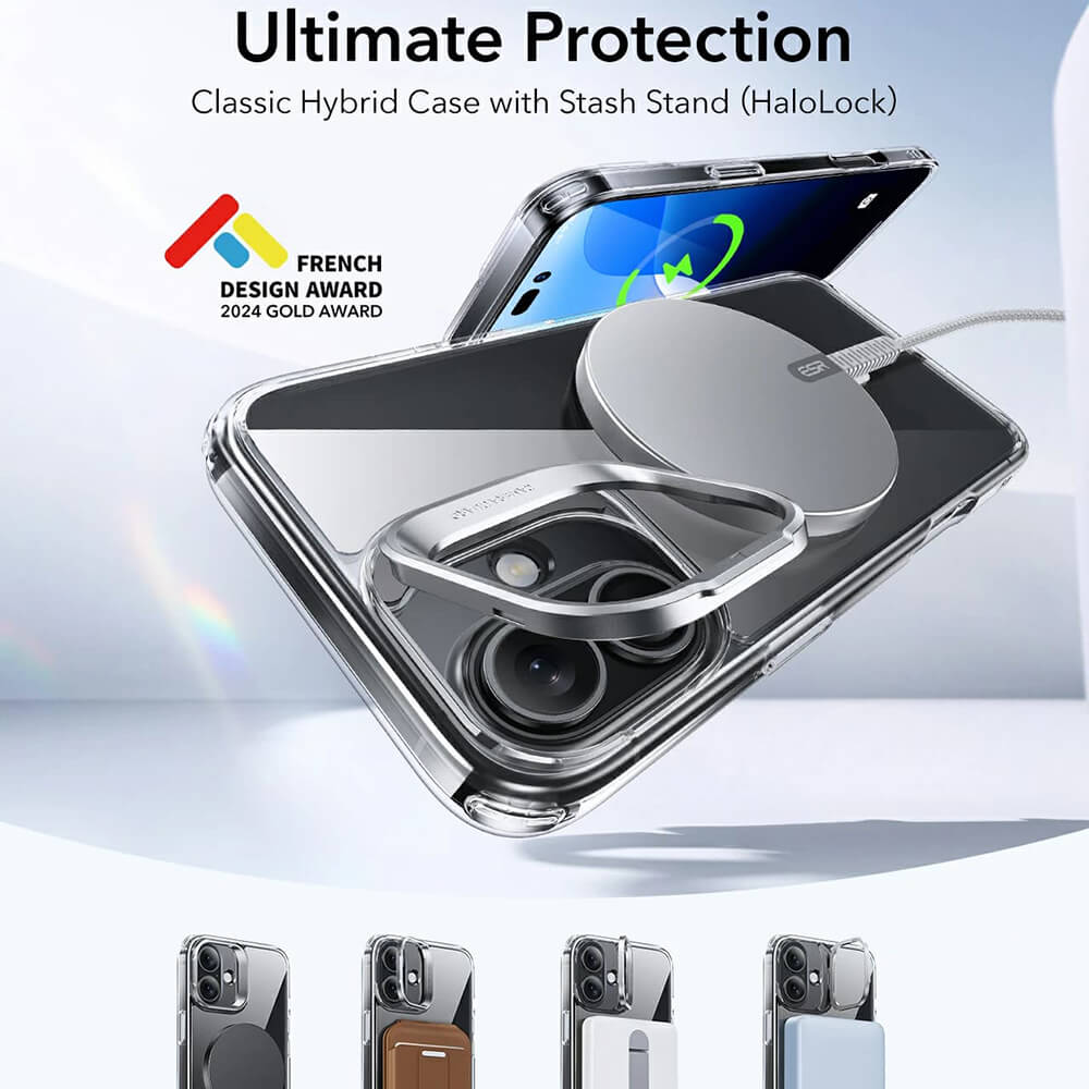 ESR iPhone 16 Plus Classic Hybrid Halolock Kickstand Σκληρή Θήκη με Πλαίσιο Σιλικόνης και MagSafe - Διάφανη