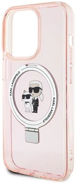 Karl Lagerfeld iPhone 15 Pro Max Ring Stand Karl and Choupette MagSafe Σκληρή Θήκη με Πλαίσιο Σιλικόνης και MagSafe - Διάφανη / Pink - KLHMP15XHMRSKCP