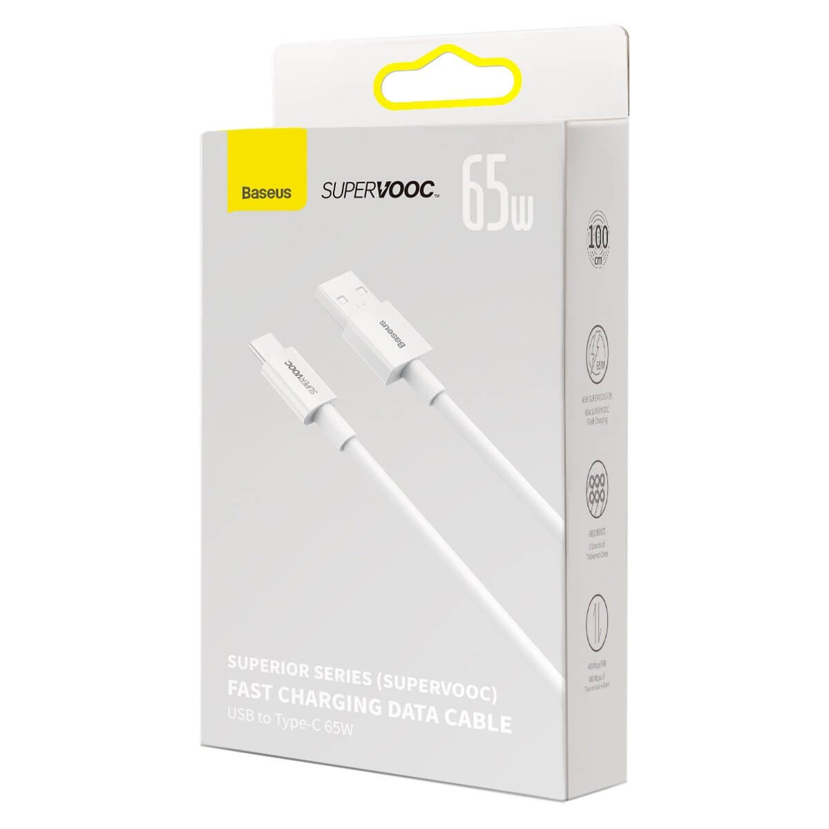 Baseus Superior Series SUPERVOOC Καλώδιο Δεδομένων και Φόρτισης 65W 1m - USB to Type - C - White - CAYS000902