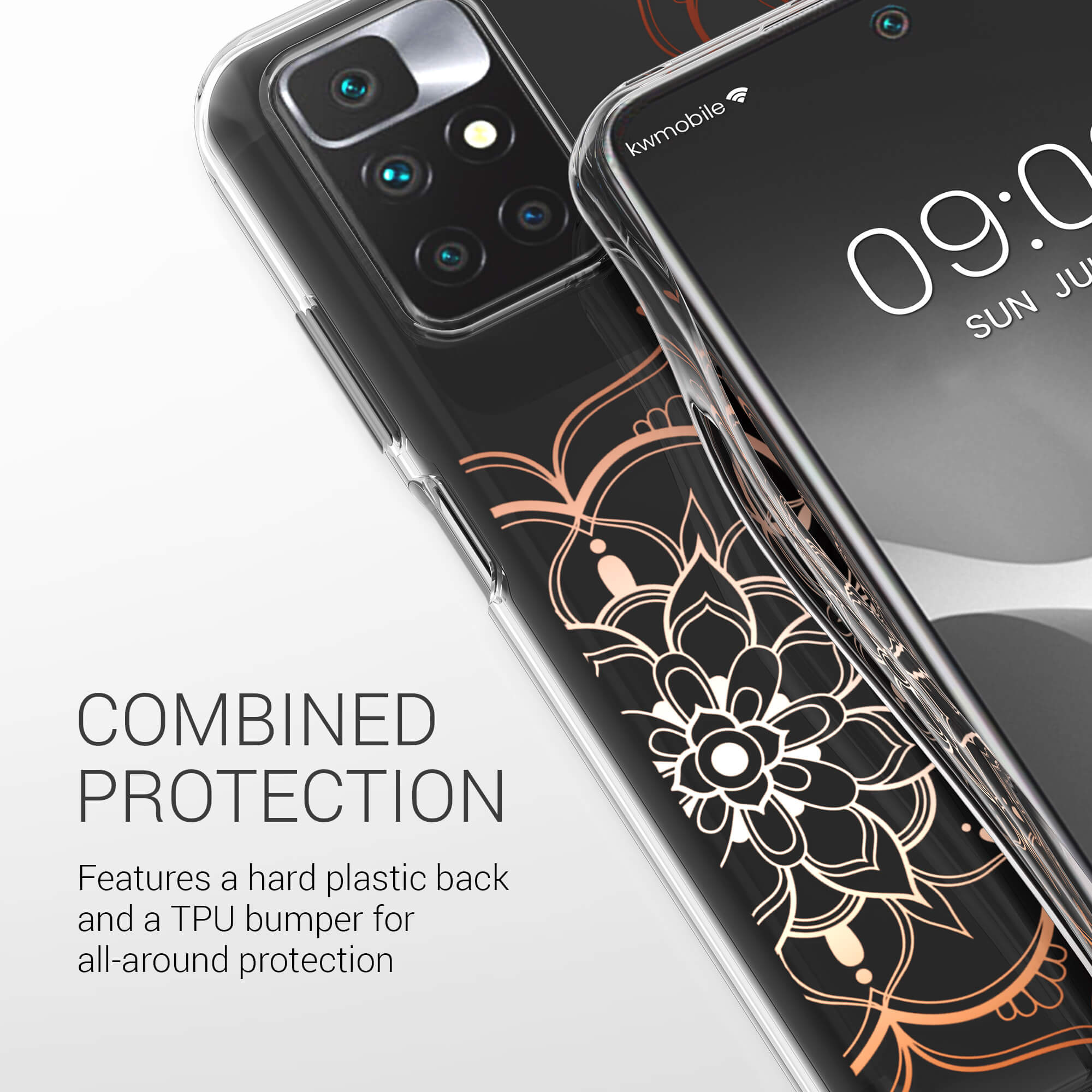 KW Xiaomi Redmi 10 Θήκη Σιλικόνης TPU Design Flower Twins - Rose Gold / Διάφανη - 57087.02