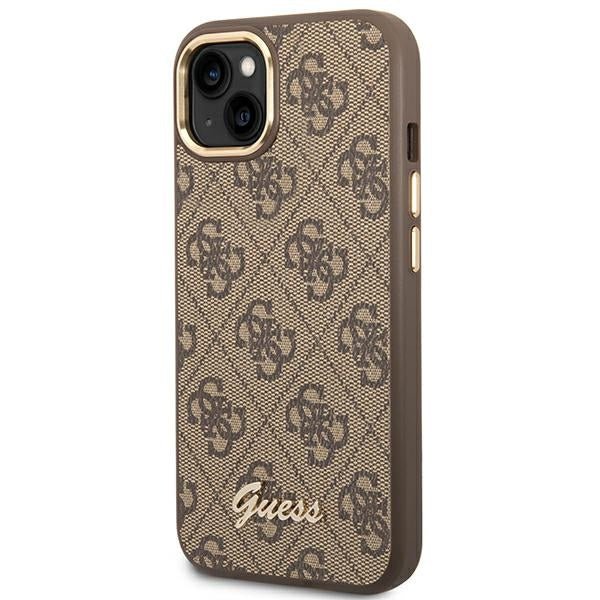 Guess iPhone 14 4G Vintage Gold Logo Σκληρή Θήκη με Πλαίσιο Σιλικόνης - Brown - GUHCP14SHG4SHW