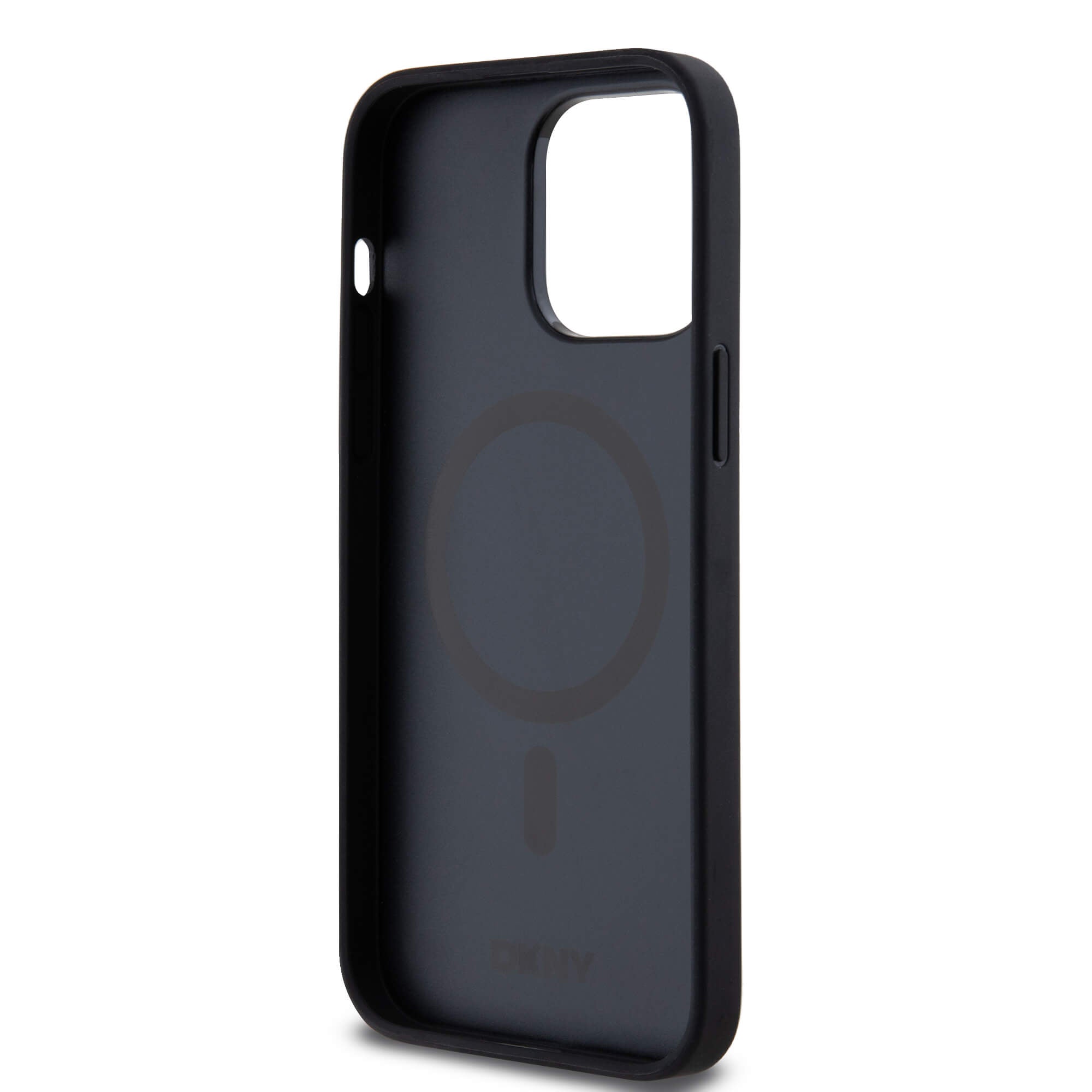 DKNY iPhone 15 Pro Max - Leather Monogram Pattern Metal Logo MagSafe Σκληρή Θήκη με Επένδυση Συνθετικού Δέρματος - Black