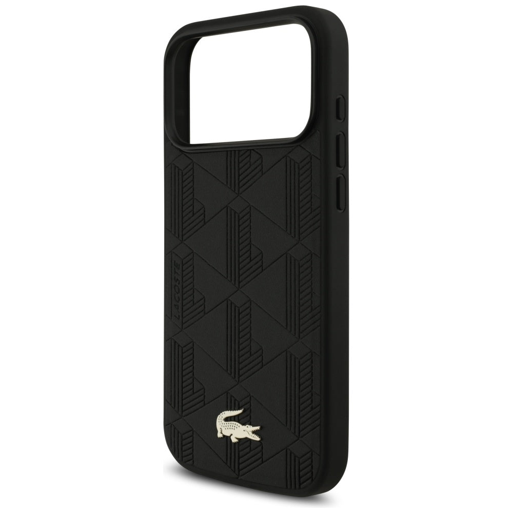 Lacoste iPhone 17 Pro Max - Nomograme Gold Logo MagSafe - Σκληρή Θήκη με Πλαίσιο Σιλικόνης και Επένδυση Οικολογικού Δέρματος - Black