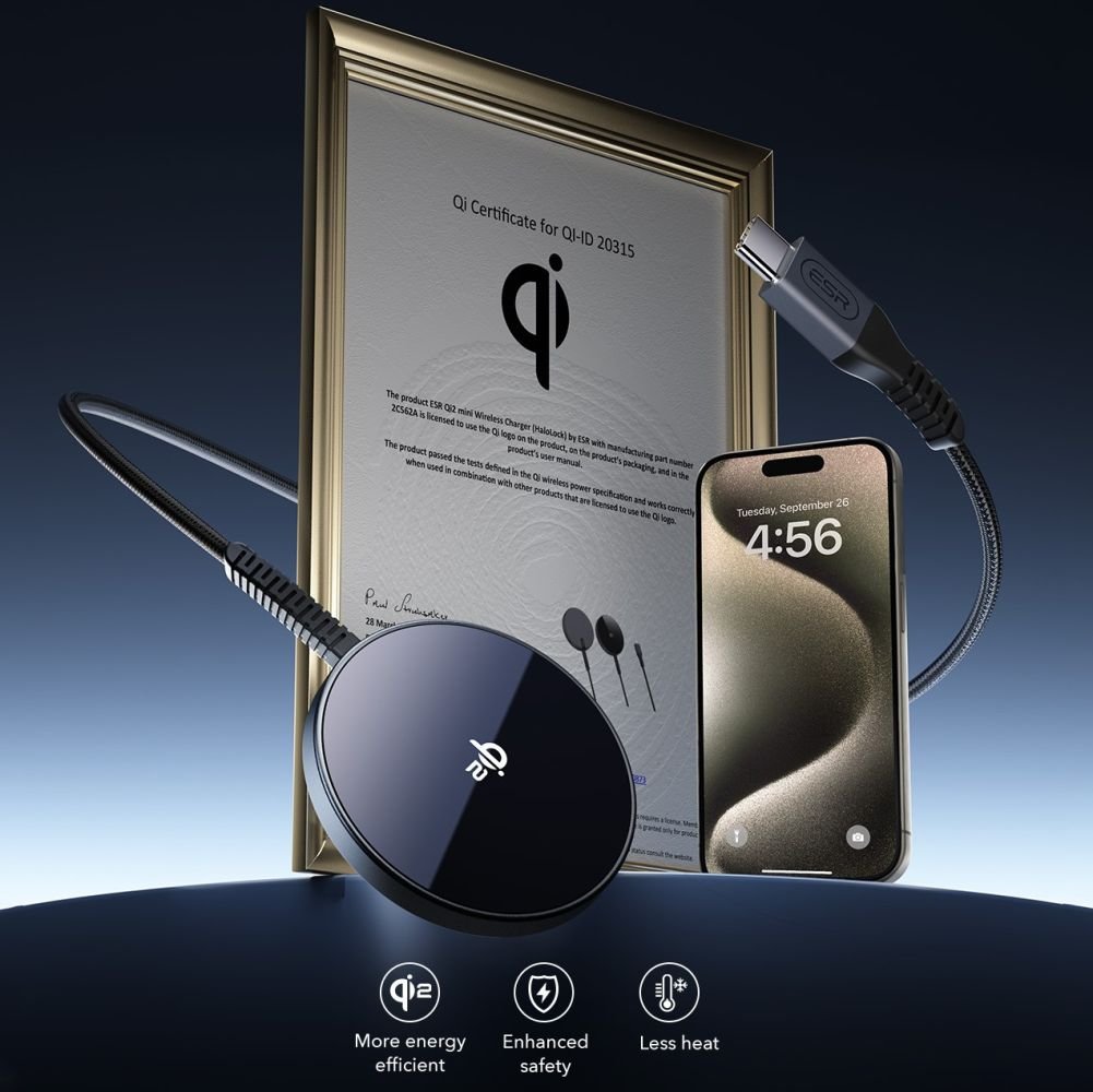 ESR HaloLock QI2 Mini Ασύρματος Φορτιστής MagSafe με Καλώδιο Type - C 15W - Black