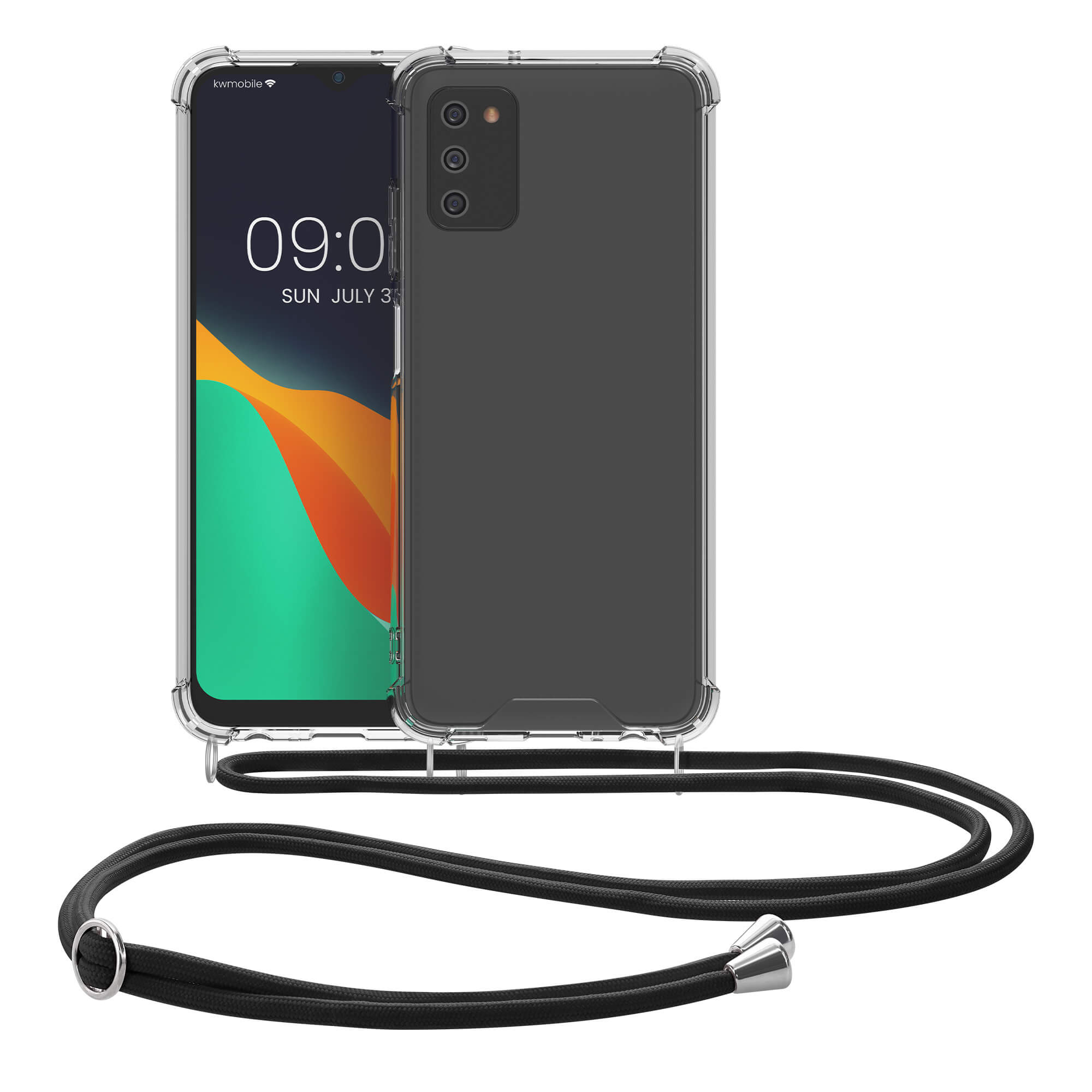 KW Samsung Galaxy A03s Θήκη Σιλικόνης TPU με Λουράκι - Διάφανη / Black - 57726.03