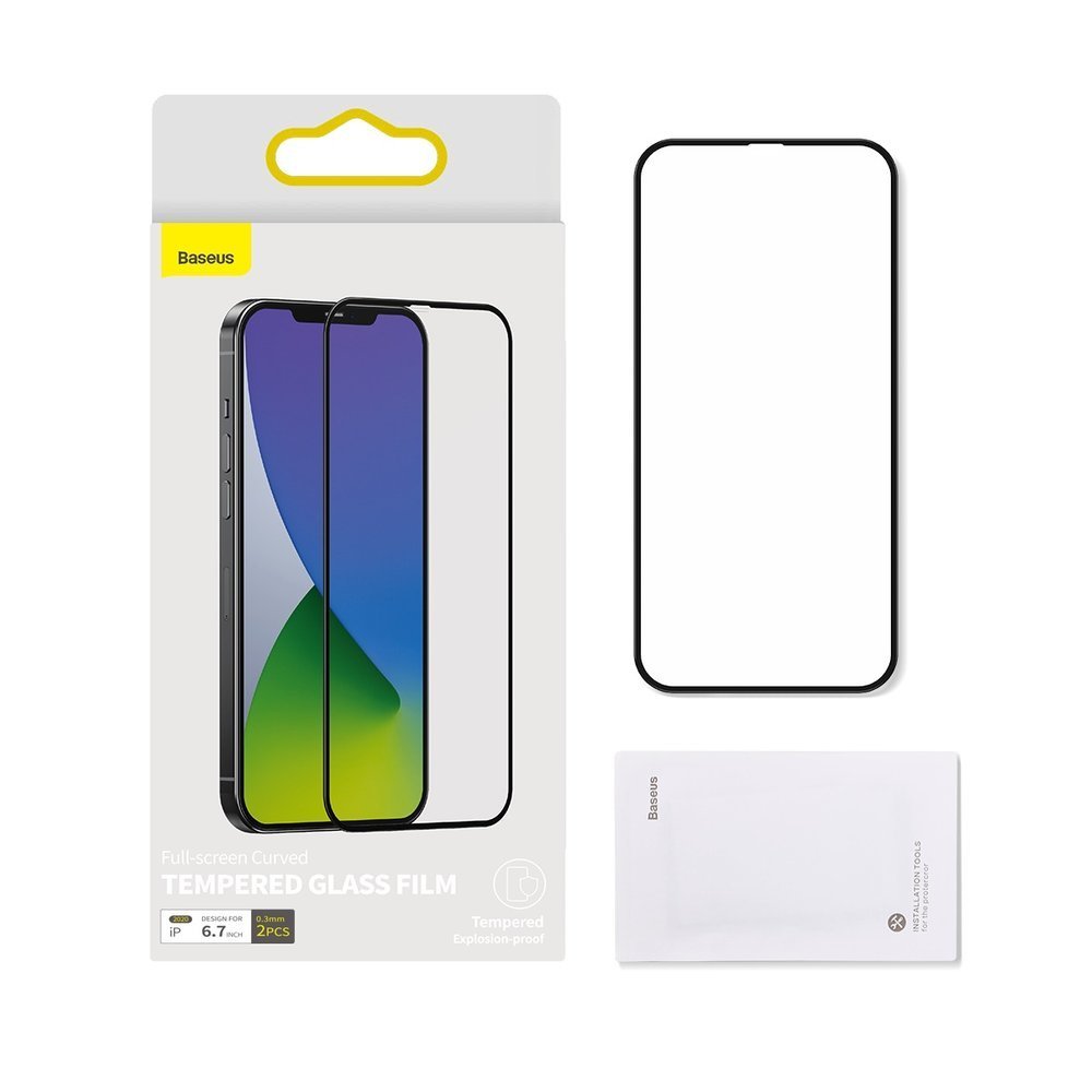 Baseus iPhone 12 Pro Max 0.3mm Full Screen Curved Αντιχαρακτικό Γυαλί Οθόνης - 2 Τεμάχια - Black - SGAPIPH67N - KA01