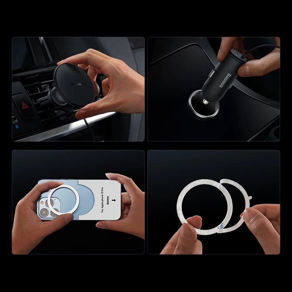 Baseus CW01 Φορτιστής Αυτοκινήτου με Θύρα USB 25W και Μαγνητική Βάση Αυτοκινήτου Αεραγωγού με Ασύρματη Φόρτιση MagSafe 15W - Black - C40141000111 - 01