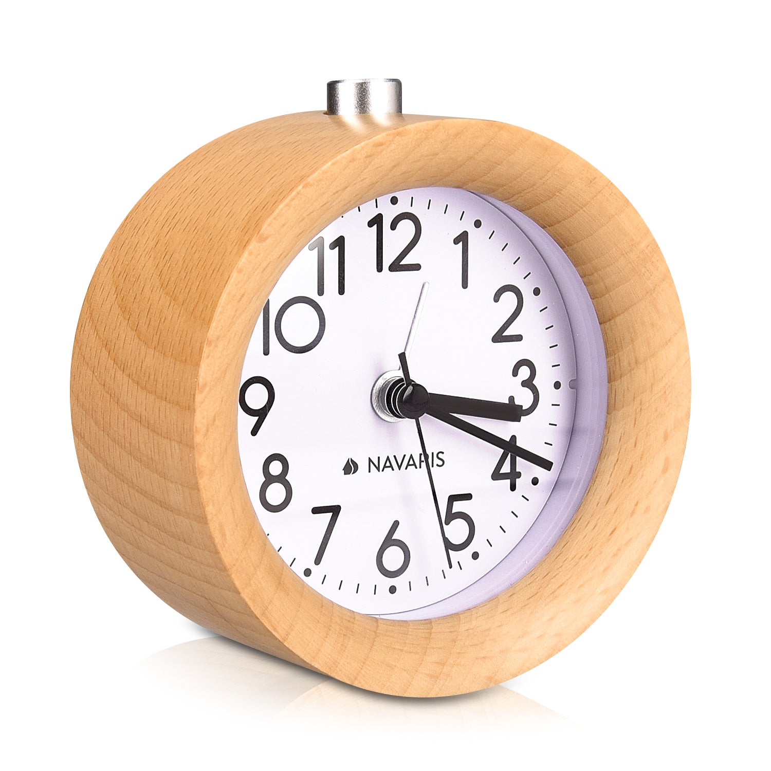 Navaris Analogue Wood Alarm Clock - Αναλογικό Επιτραπέζιο Ρολόι και Ξυπνητήρι - Light Brown - 40682
