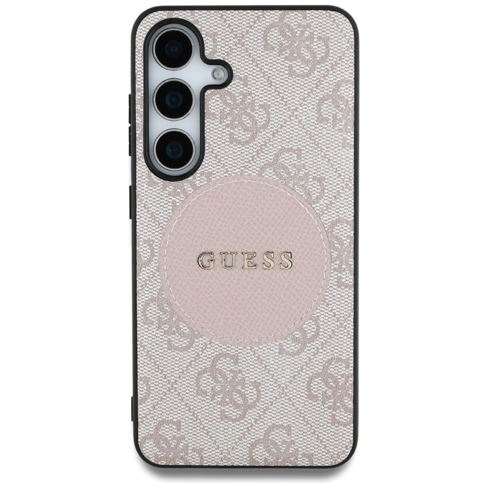 Guess Samsung Galaxy S25 Plus - 4G Round Patch Classic Logo - Θήκη με Επένδυση Συνθετικού Δέρματος και MagSafe - Pink - GUHMS25MP4PGRSGP