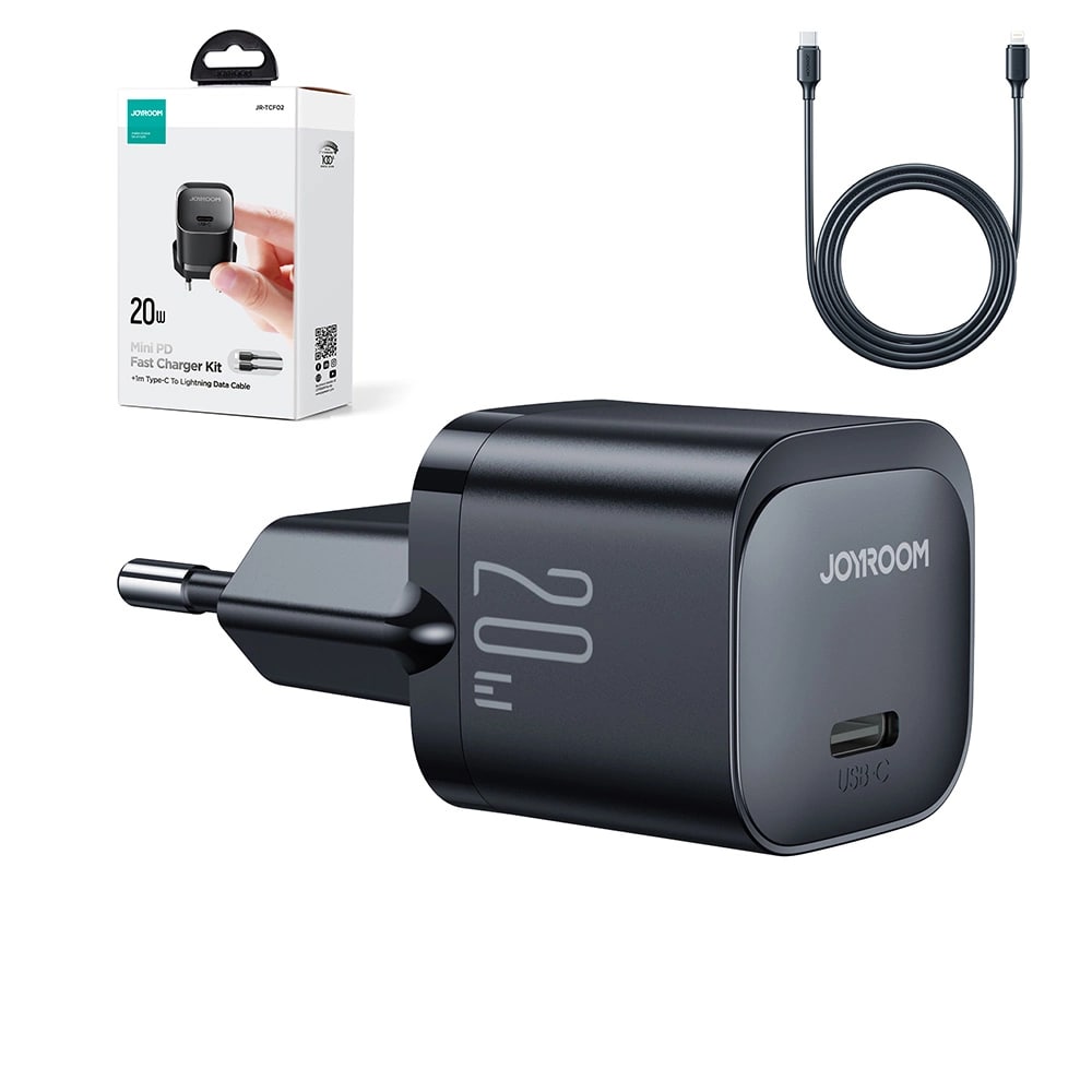 Joyroom Mini PD 20W Οικιακός Φορτιστής Γρήγορης Φόρτισης με Θύρα Type - C και Καλώδιο Type - C to Lightning - Black - JR - TCF02