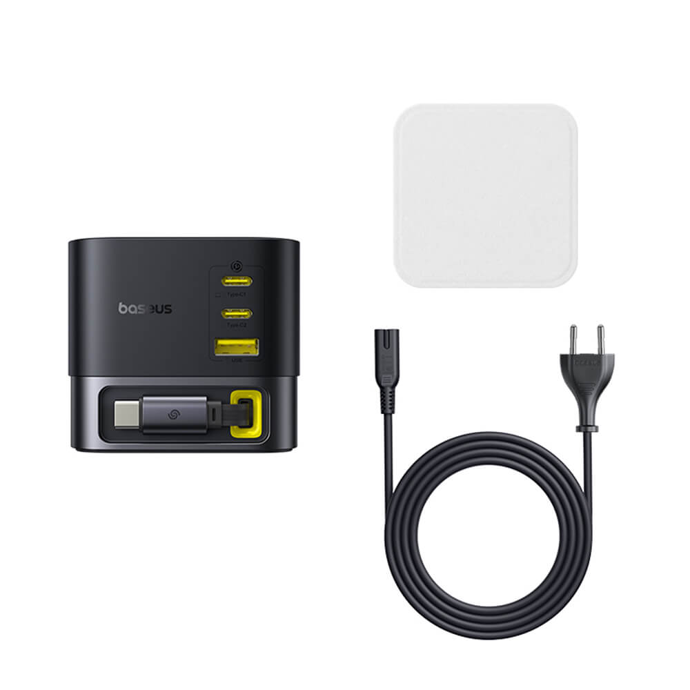 Baseus Super GaN Βάση Φόρτισης με 3 Θύρες Type - C και 1 Θύρα USB με Ενσωματωμένο Καλώδιο Type - C 1.5m - Cosmic Black