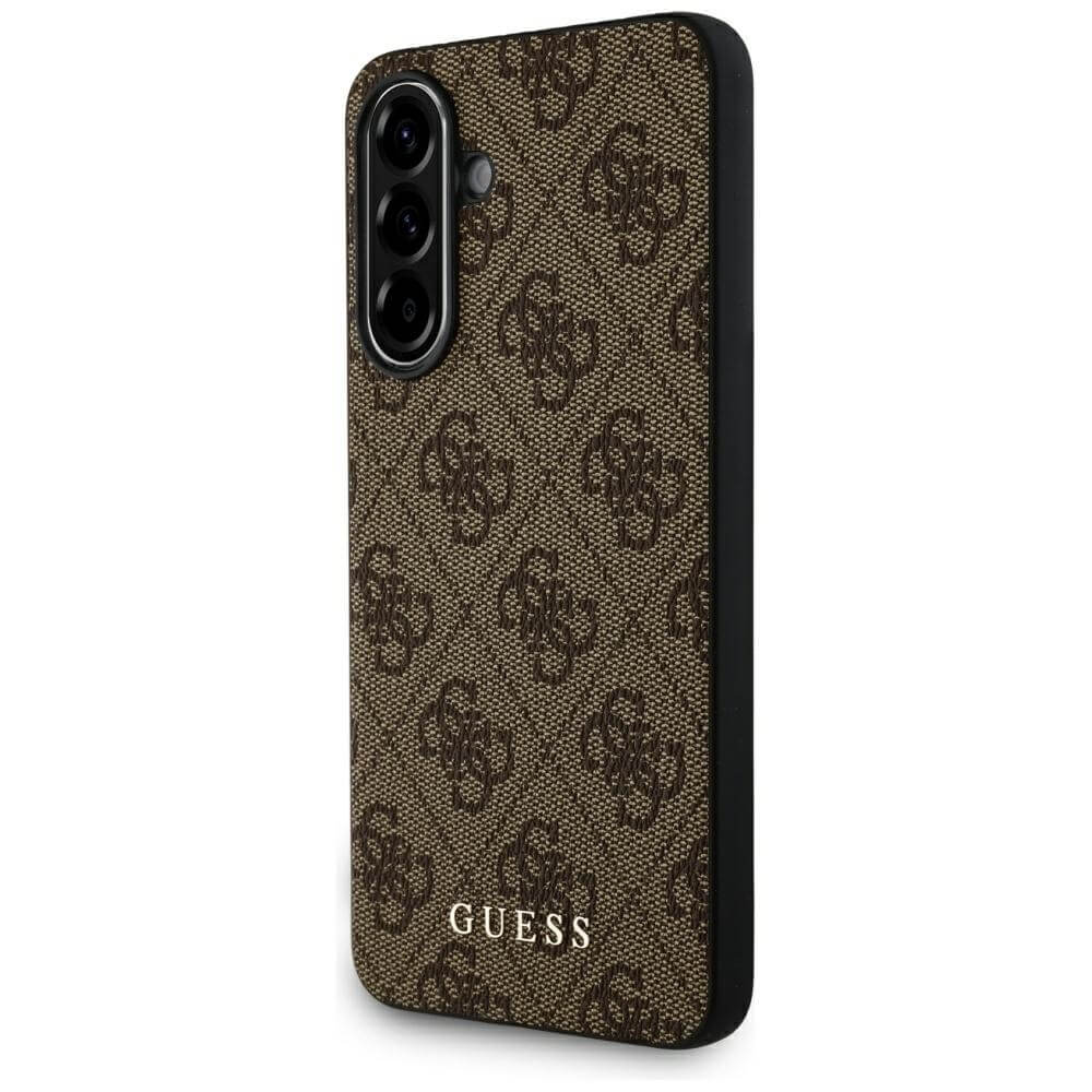 Guess Samsung Galaxy A36 5G - 4G Metal Gold Logo - Σκληρή Θήκη με Επένδυση Συνθετικού Δέρματος - Brown - GUHCSA36G4GFBR