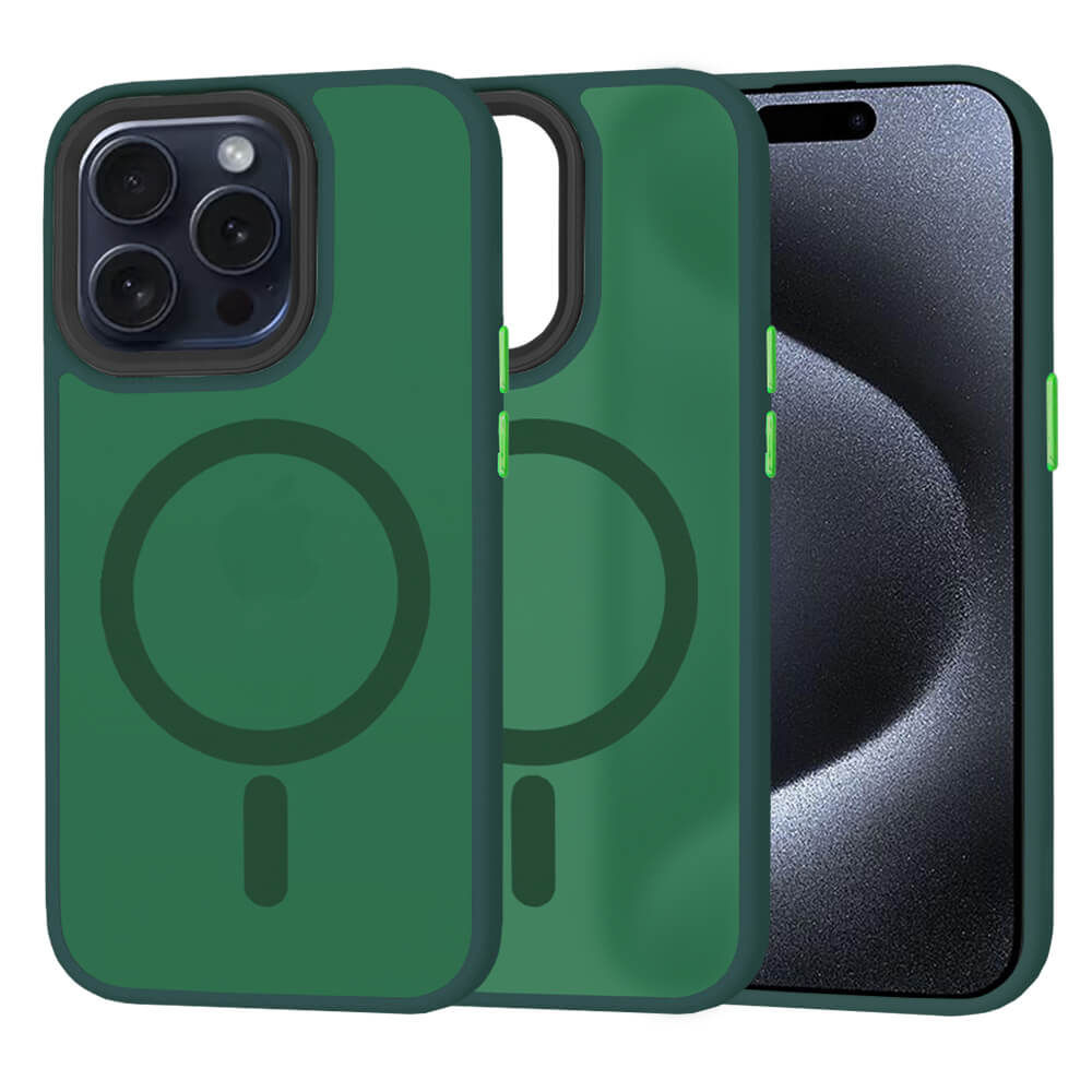 Techsuit iPhone 15 Pro - HaloFrost MagSafe - Σκληρή Θήκη με Πλαίσιο Σιλικόνης - Midnight Green