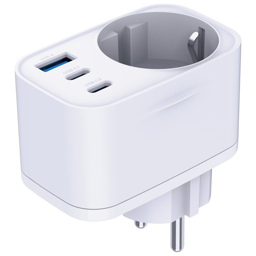 3MK Adapter Hyper Comfort 30W PD Οικιακός Φορτιστής Γρήγορης Φόρτισης με 1 Θύρα USB και 2 Θύρες Type - C και 1 Πρίζα Schuko - White