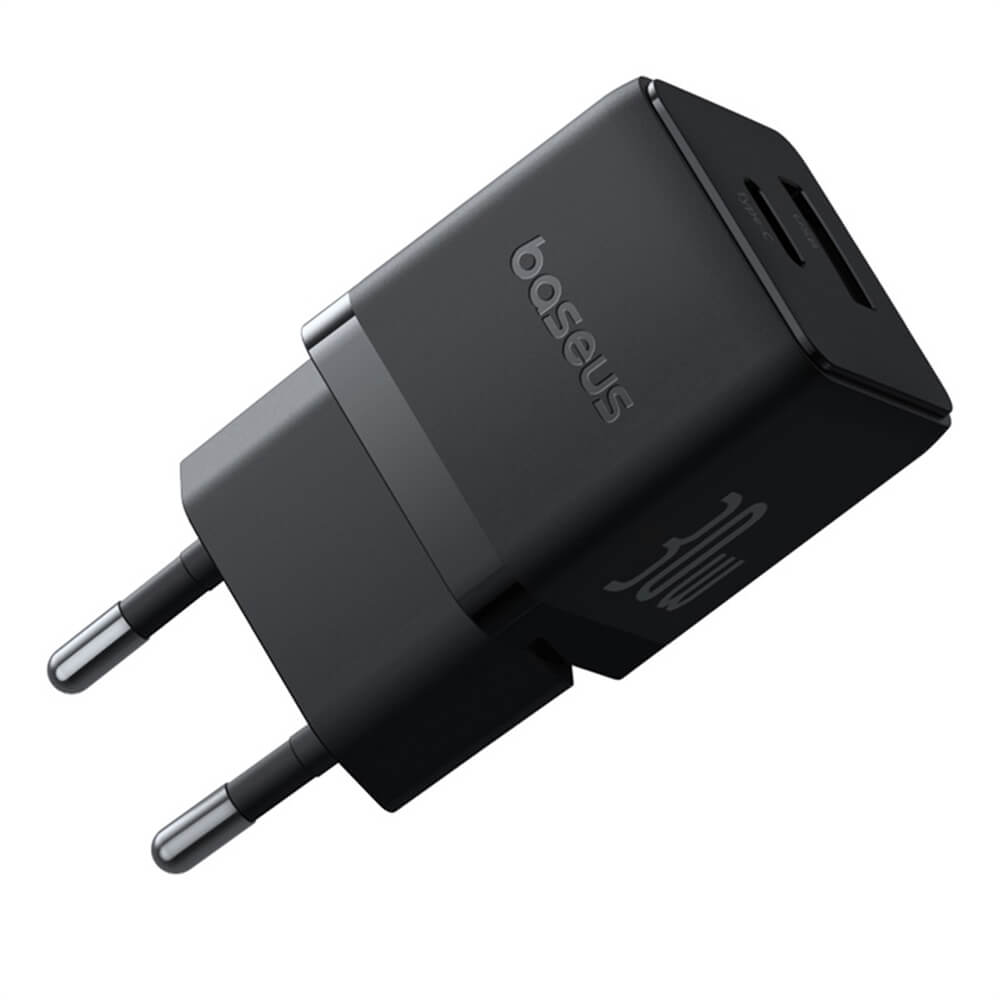 Baseus Palm Οικιακός Φορτιστής Γρήγορης Φόρτισης 30W με 1 Θύρα Type - C και 1 Θύρα USB και Καλώδιο Type - C to Type - C - Cluster Black