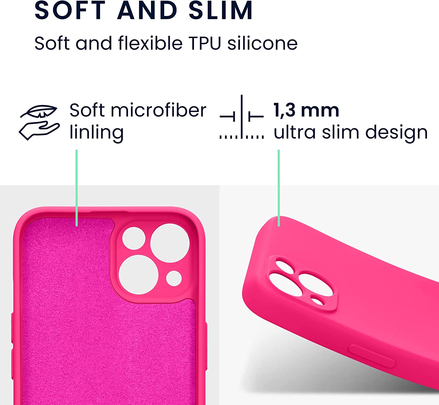 KW iPhone 13 Θήκη Σιλικόνης Rubberized TPU - Neon Pink - 58954.77