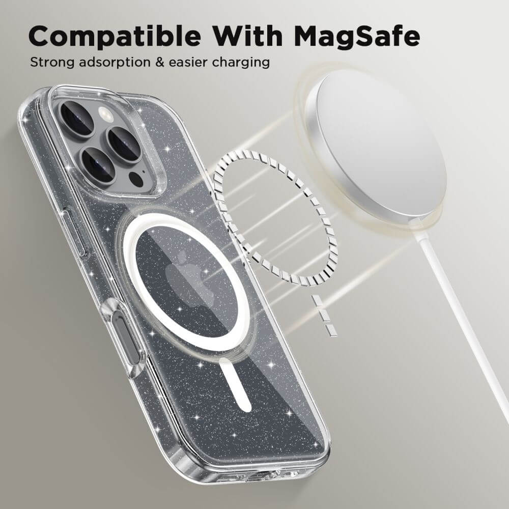 Tech - Protect iPhone 16 Pro Flexair Hybrid MagSafe Σκληρή Θήκη με Πλαίσιο Σιλικόνης και MagSafe - Glitter Clear