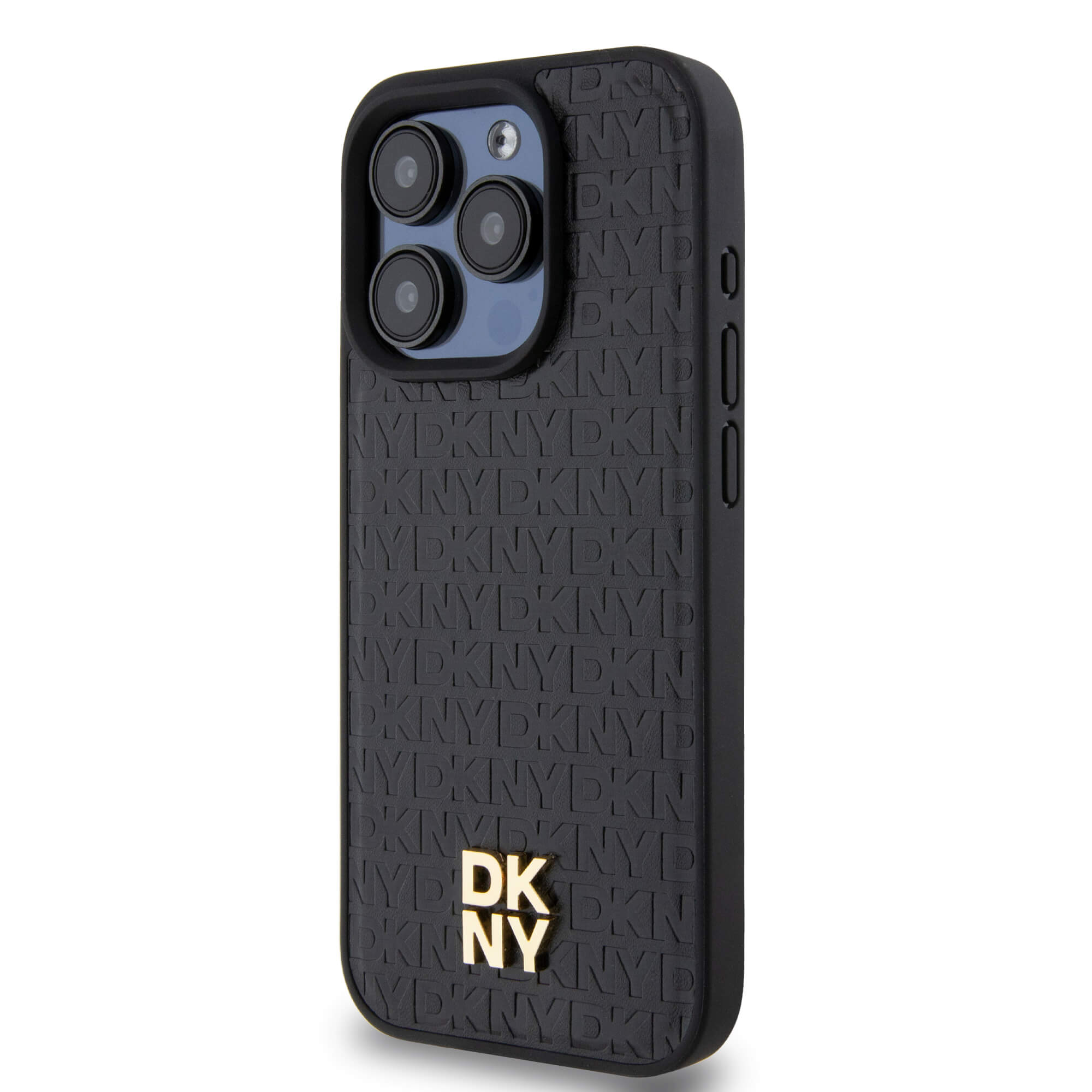 DKNY iPhone 15 Pro - Leather Monogram Pattern Metal Logo MagSafe Σκληρή Θήκη με Επένδυση Συνθετικού Δέρματος - Black