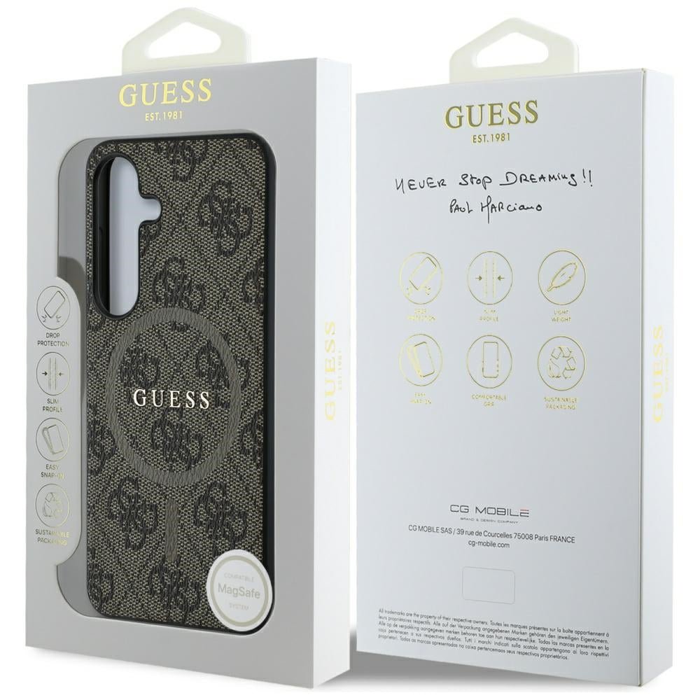 Guess Samsung Galaxy S25 - Leather 4G Colored Ring Classic Logo - MagSafe Θήκη με Επένδυση Συνθετικού Δέρματος - Brown - GUHMS25SG4GFRW