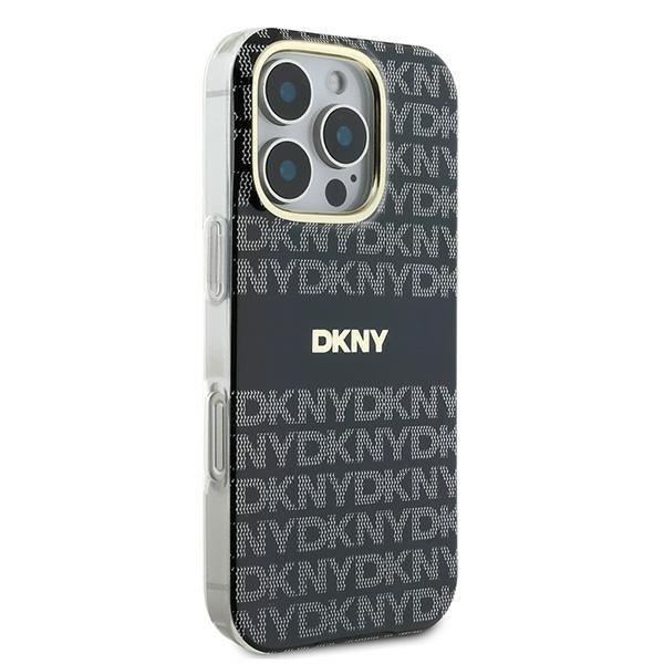 DKNY iPhone 16 Pro Max - Repeat Texture Pattern With Stripe - Σκληρή Θήκη με Πλαίσιο Σιλικόνης - Black