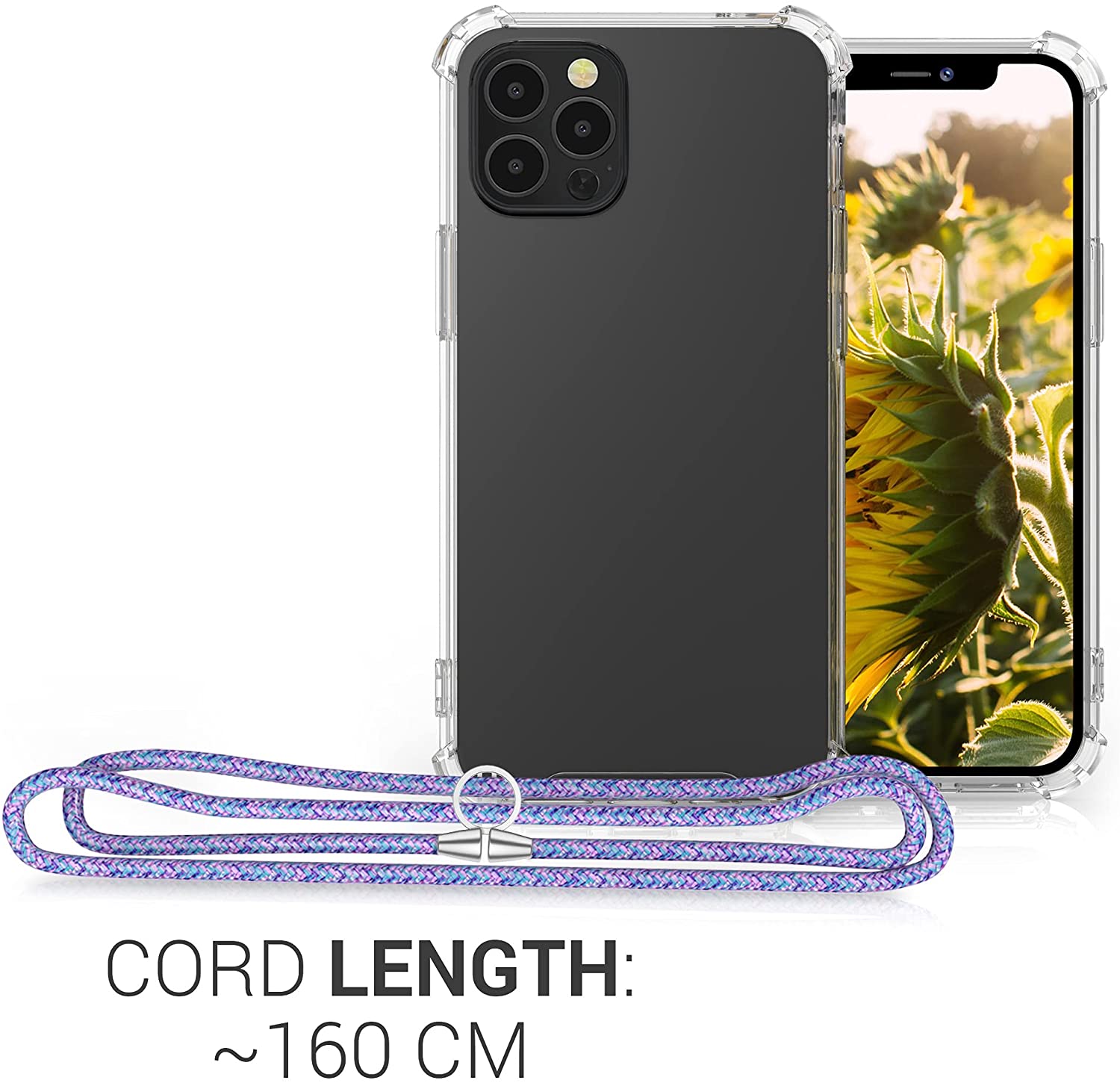 KW iPhone 12 / iPhone 12 Pro Θήκη Σιλικόνης TPU με Λουράκι - Διάφανη - Lavender / Purple / White - 52730.108
