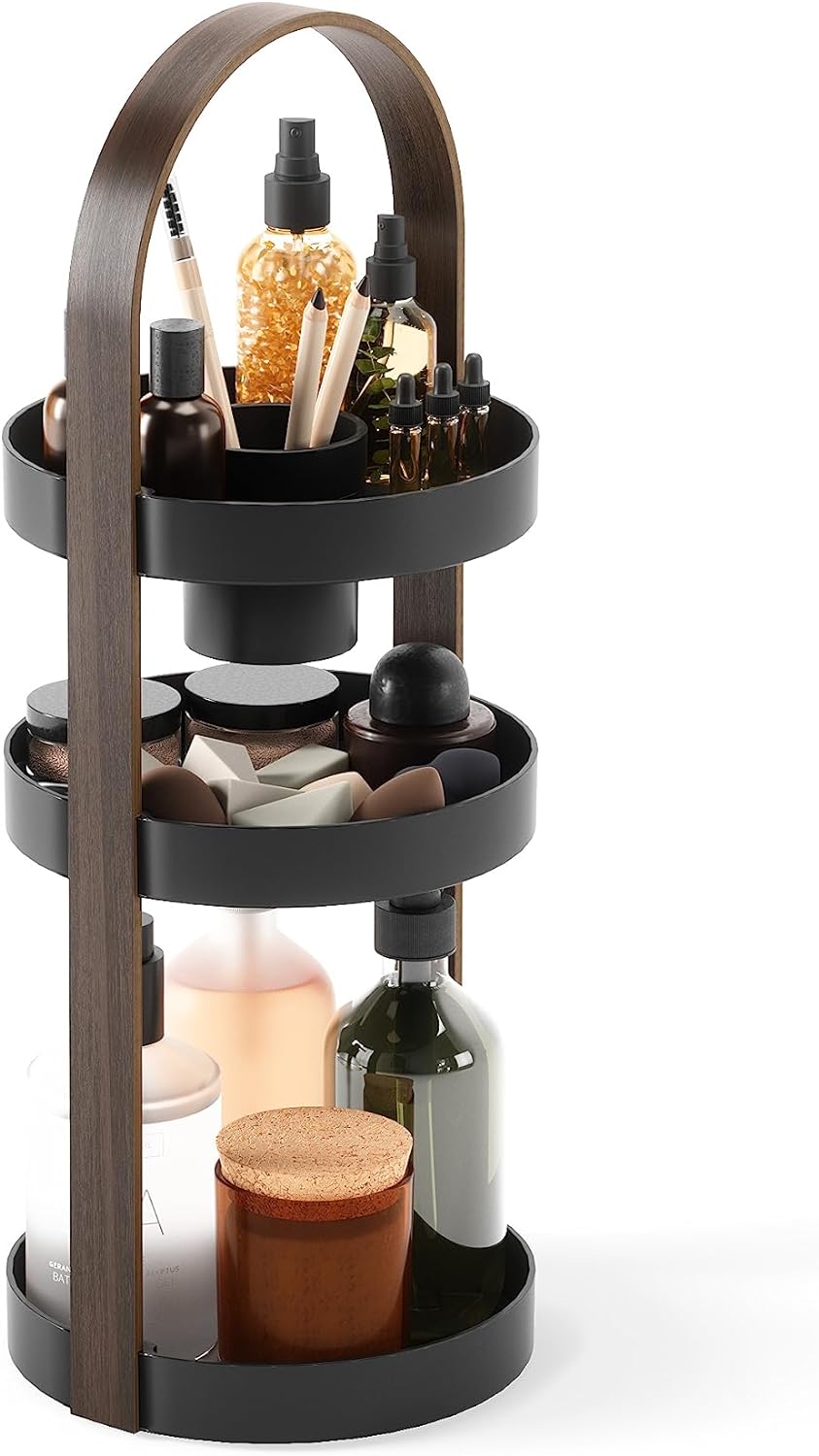 Umbra Bellwood Οργανωτής Καλλυντικών 3 Επιπέδων με Αφαιρούμενο Δοχείο για Πινέλα Μακιγιάζ - Black / Walnut