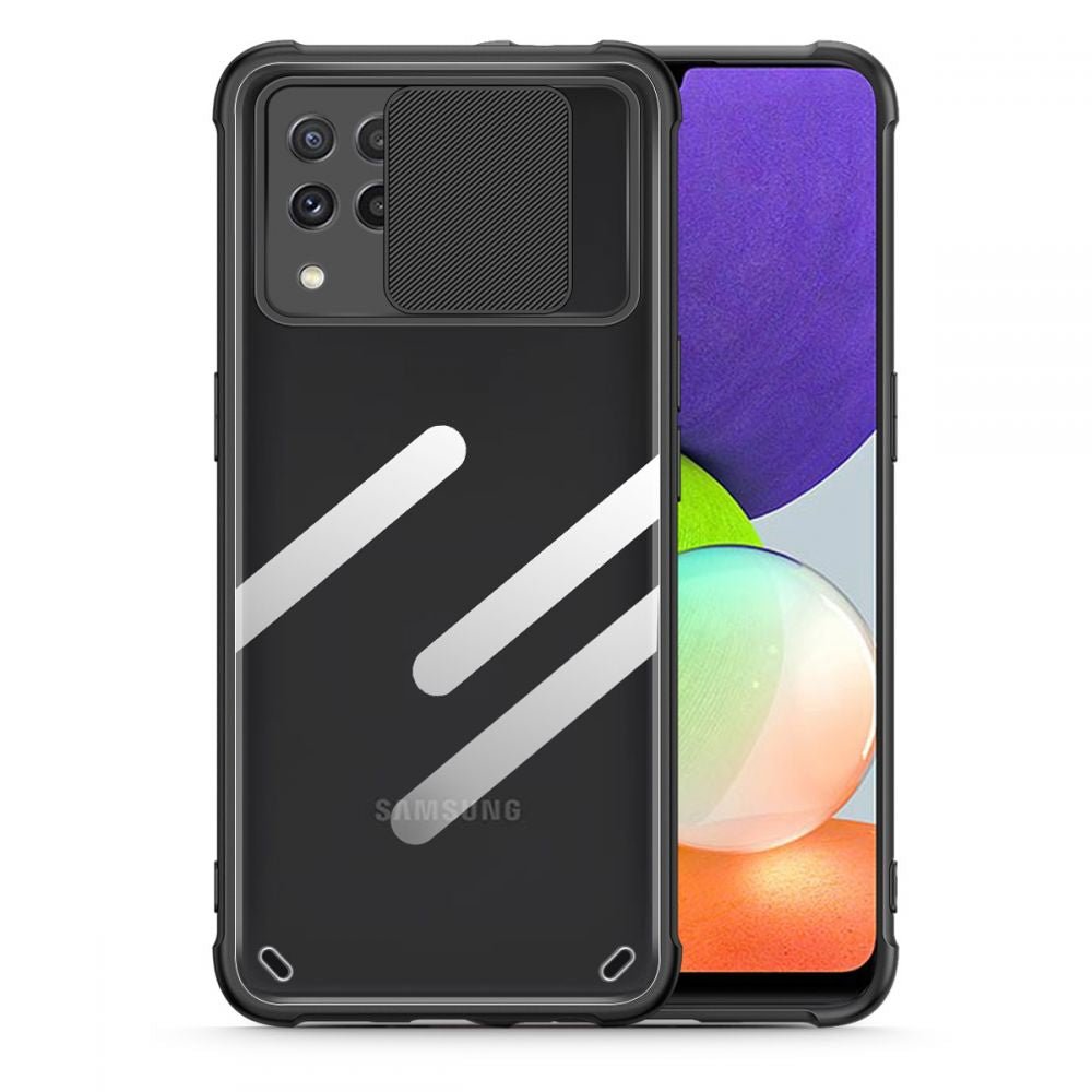 Tech - Protect Samsung Galaxy A22 4G Camshield Σκληρή Θήκη με Πλαίσιο Σιλικόνης - Black / Διάφανη