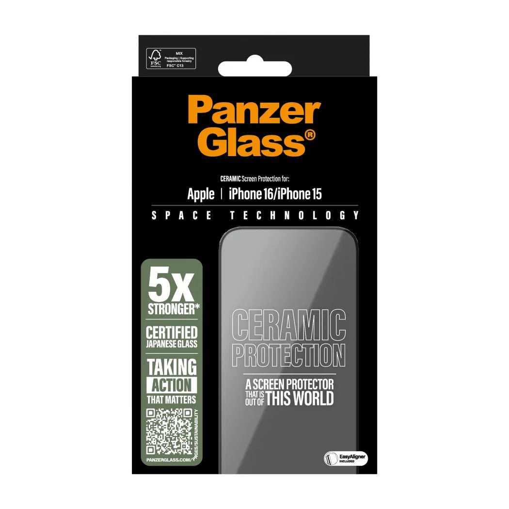 PanzerGlass iPhone 15 / iPhone 16 Ceramic Ultra - Wide Fit Full Screen Αντιχαρακτικό Γυαλί Οθόνης - Black
