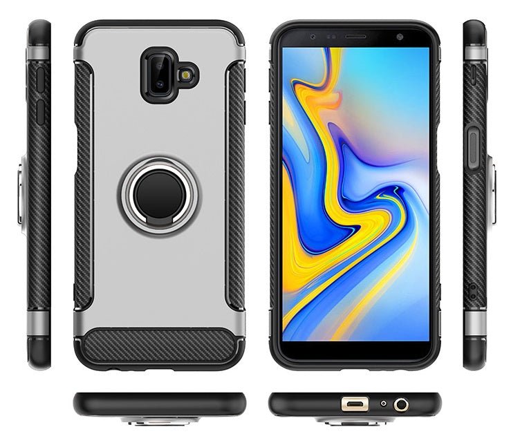 OEM Samsung Galaxy J6 Plus 2018 Ring Tough Armor Σκληρή Θήκη Υψηλής Προστασίας με Δαχτυλίδι Συγκράτησης - Silver