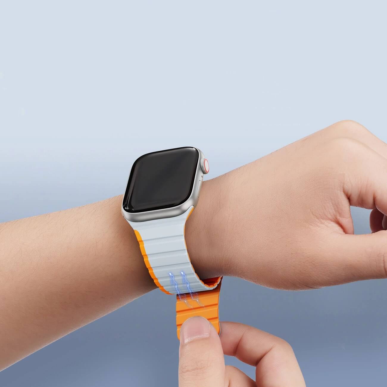 Dux Ducis Λουράκι Apple Watch 2/3/4/5/6/7/8/9/10/11 - SE (1/2/3) - 38/40/41/42mm Magnetic Strap LD Version Μαγνητικό Σιλικόνης - Grey / Orange