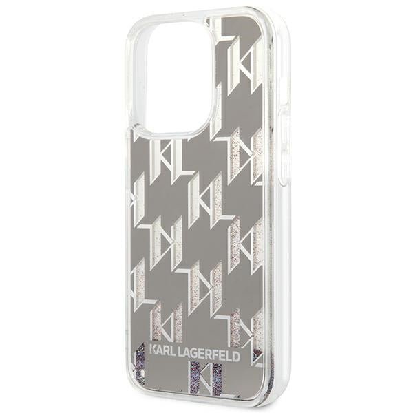 Karl Lagerfeld iPhone 14 Pro Max - Liquid Glitter Monogram Σκληρή Θήκη με Πλαίσιο Σιλικόνης - Silver - KLHCP14XLMNMS