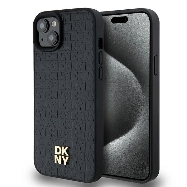 DKNY iPhone 15 / 14 / 13 - Leather Pattern Metal Logo MagSafe Σκληρή Θήκη με Επένδυση Συνθετικού Δέρματος - Black