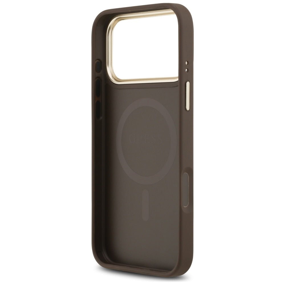 Guess iPhone 17 Pro Max - 4G Stripe MagSafe - Θήκη με Επένδυση Συνθετικού Δέρματος - Brown - GUHMP17XPG4SEMCW