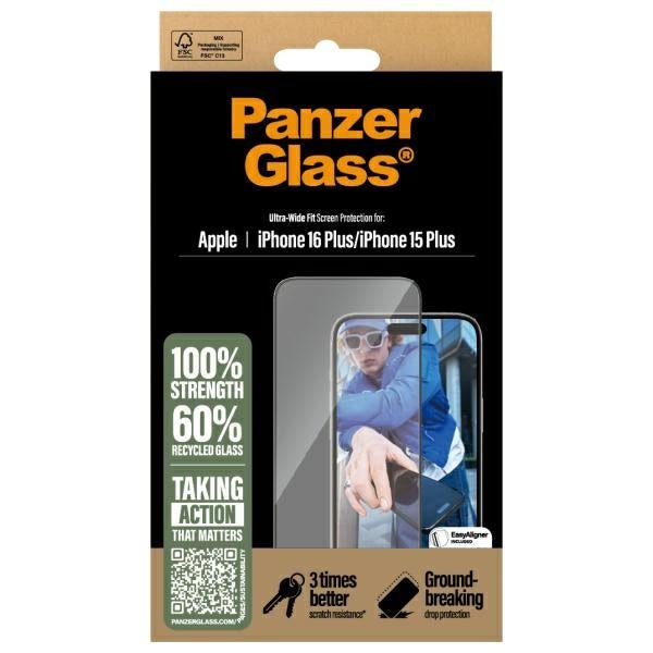PanzerGlass iPhone 15 Plus / iPhone 16 Plus - Ultra - Wide Fit Αντιχαρακτικό Γυαλί Οθόνης με Κιτ Τοποθέτησης - Black