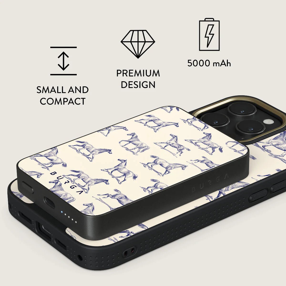 Burga Μαγνητικό Ασύρματο MagSafe PowerBank 5000mAh με Καλώδιο Type - C to Type - C - Gunmetal - Derby Race