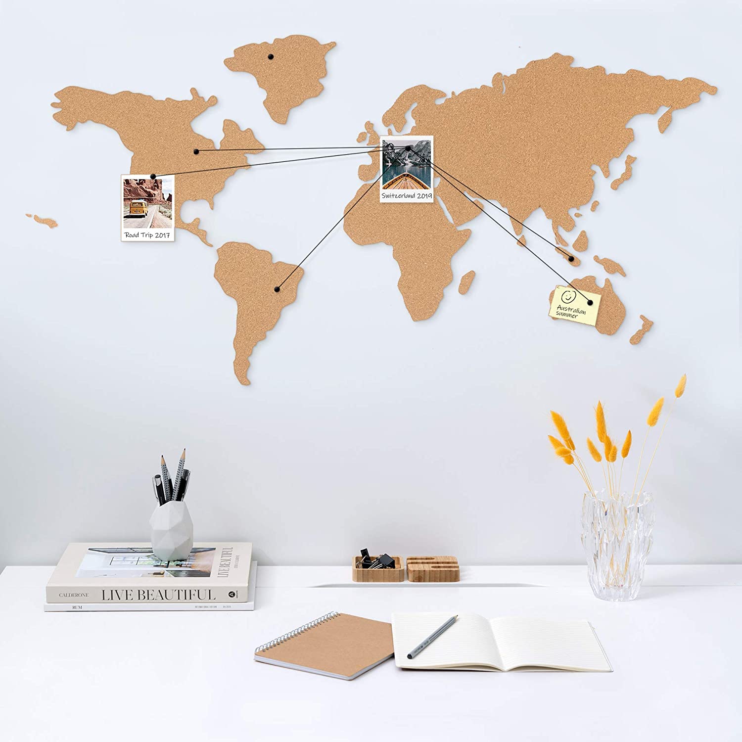 Navaris Cork Notice Board - Πίνακας Ανακοινώσεων με Πινέζες - Design World Map - Brown - 53172.1