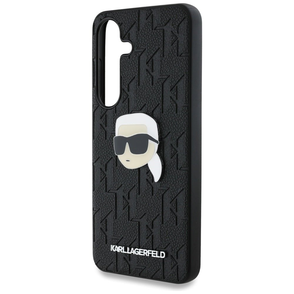 Karl Lagerfeld Samsung Galaxy S25 - Monogram Karl Head Pin - Σκληρή Θήκη με Επένδυση Συνθετικού Δέρματος - Black - KLHCS25SPGKLKIPK
