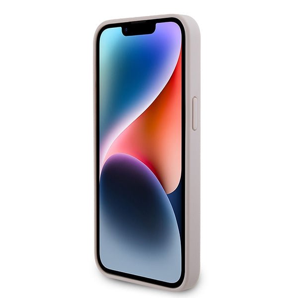 Guess iPhone 15 Pro Max Leather 4G Diamond Triangle Θήκη με Επένδυση Συνθετικού Δέρματος - Pink - GUHCP15XP4TDPP
