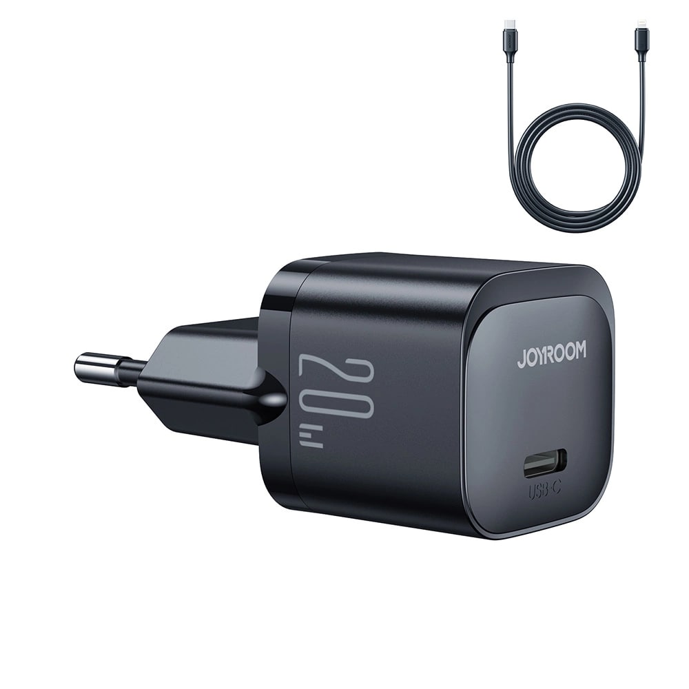 Joyroom Mini PD 20W Οικιακός Φορτιστής Γρήγορης Φόρτισης με Θύρα Type - C και Καλώδιο Type - C to Lightning - Black - JR - TCF02