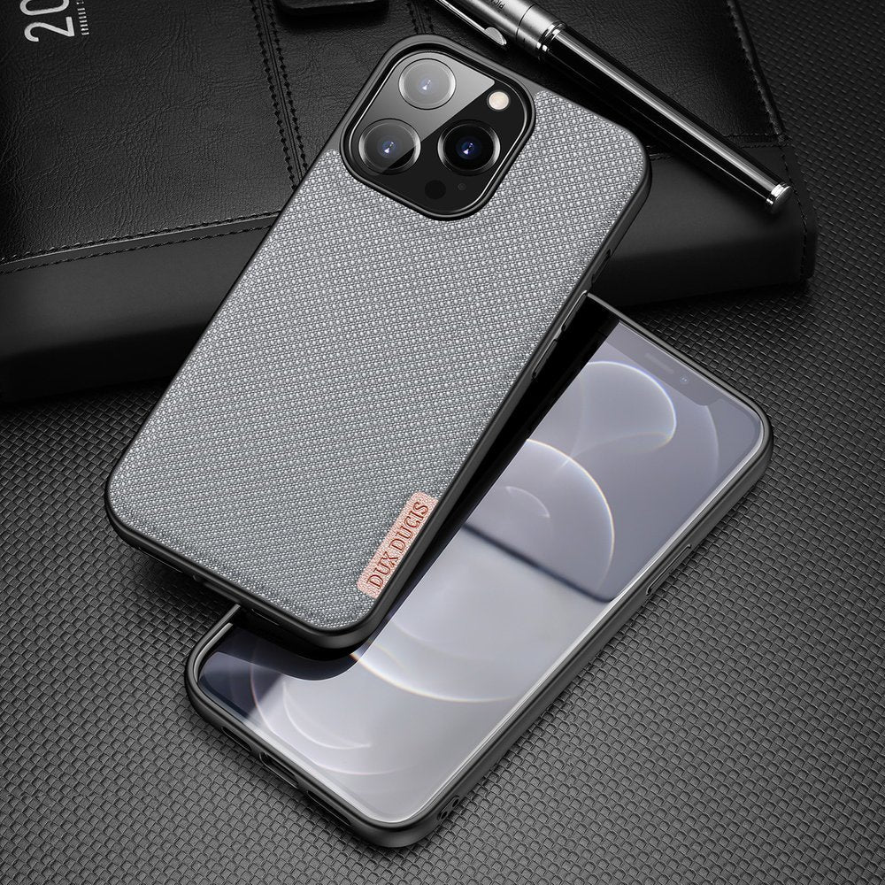 Dux Ducis iPhone 13 Pro Fino Series Σκληρή Θήκη με Πλαίσιο Σιλικόνης και Επένδυση από Ύφασμα - Grey