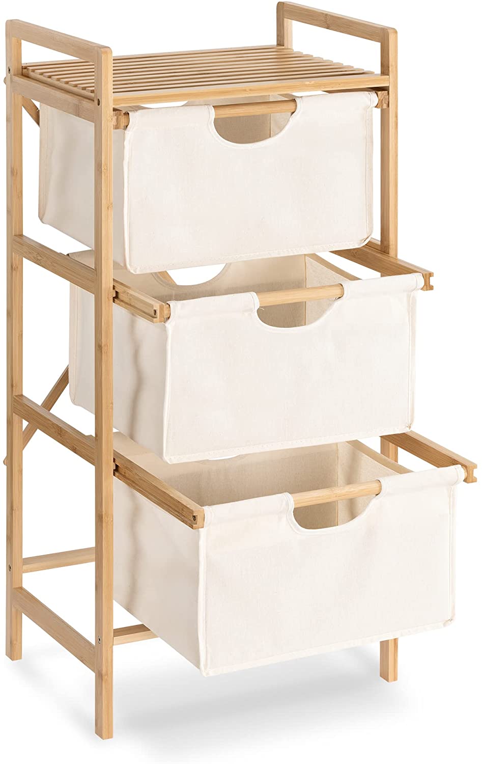 Navaris Καλάθι Απλύτων με 3 Ράφια - Bamboo - Light Brown / White - 53427.02