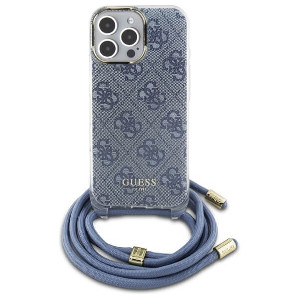 Guess iPhone 16 Pro - Crossbody Cord 4G Print - Σκληρή Θήκη με Πλαίσιο Σιλικόνης και Λουράκι - Blue - GUHCP16LHC4SEB