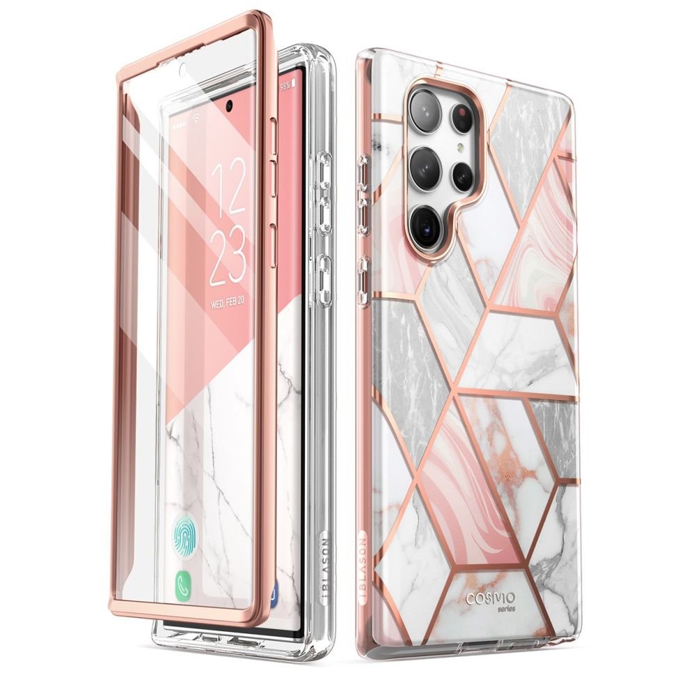 i - Blason Samsung Galaxy S23 Ultra Cosmo Σκληρή Θήκη με Πλαίσιο Σιλικόνης και Προστασία Οθόνης - Marble Pink