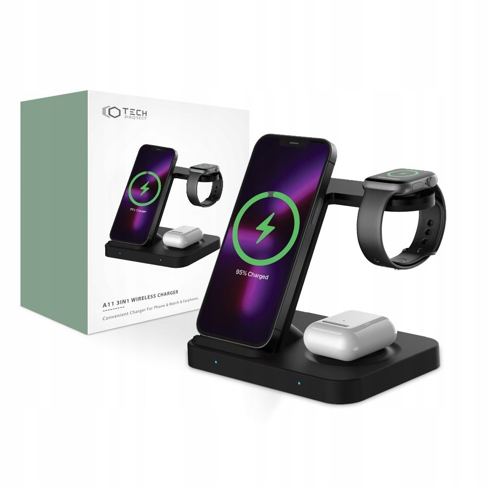 Tech - Protect A11 3in1 Ασύρματος Φορτιστής Qi Charge για Smartphones, Airpods και Apple Watch 15W - Black
