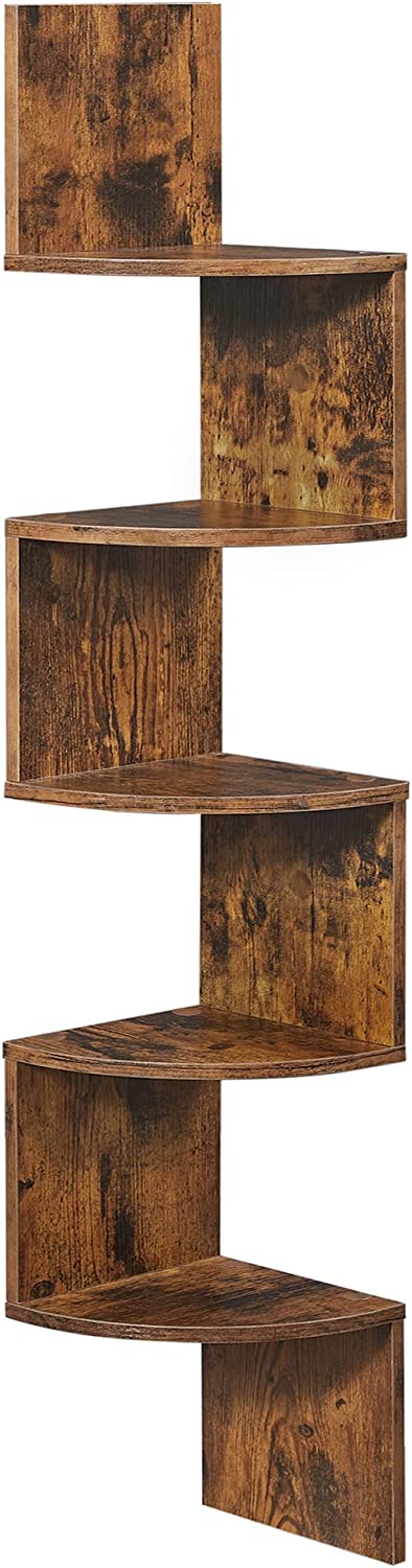 Vasagle Γωνιακή Βιβλιοθήκη Τοίχου με 5 Ράφια - 20 x 20 x 127.5 cm - Design Zigzag - Vintage Brown - LBC72BX