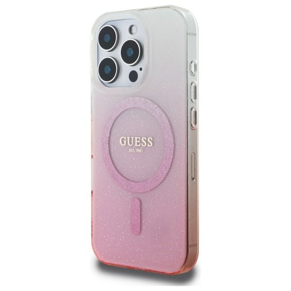 Guess iPhone 16 Pro Max - IML Glitter Gradient - MagSafe Σκληρή Θήκη με Πλαίσιο Σιλικόνης - Pink - GUHMP16XHGRCELP