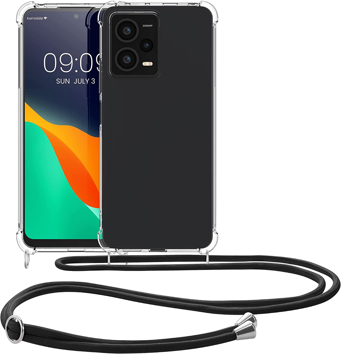KW Xiaomi Redmi Note 12 Pro+ Θήκη Σιλικόνης TPU με Λουράκι - Διάφανη / Black - 60723.01