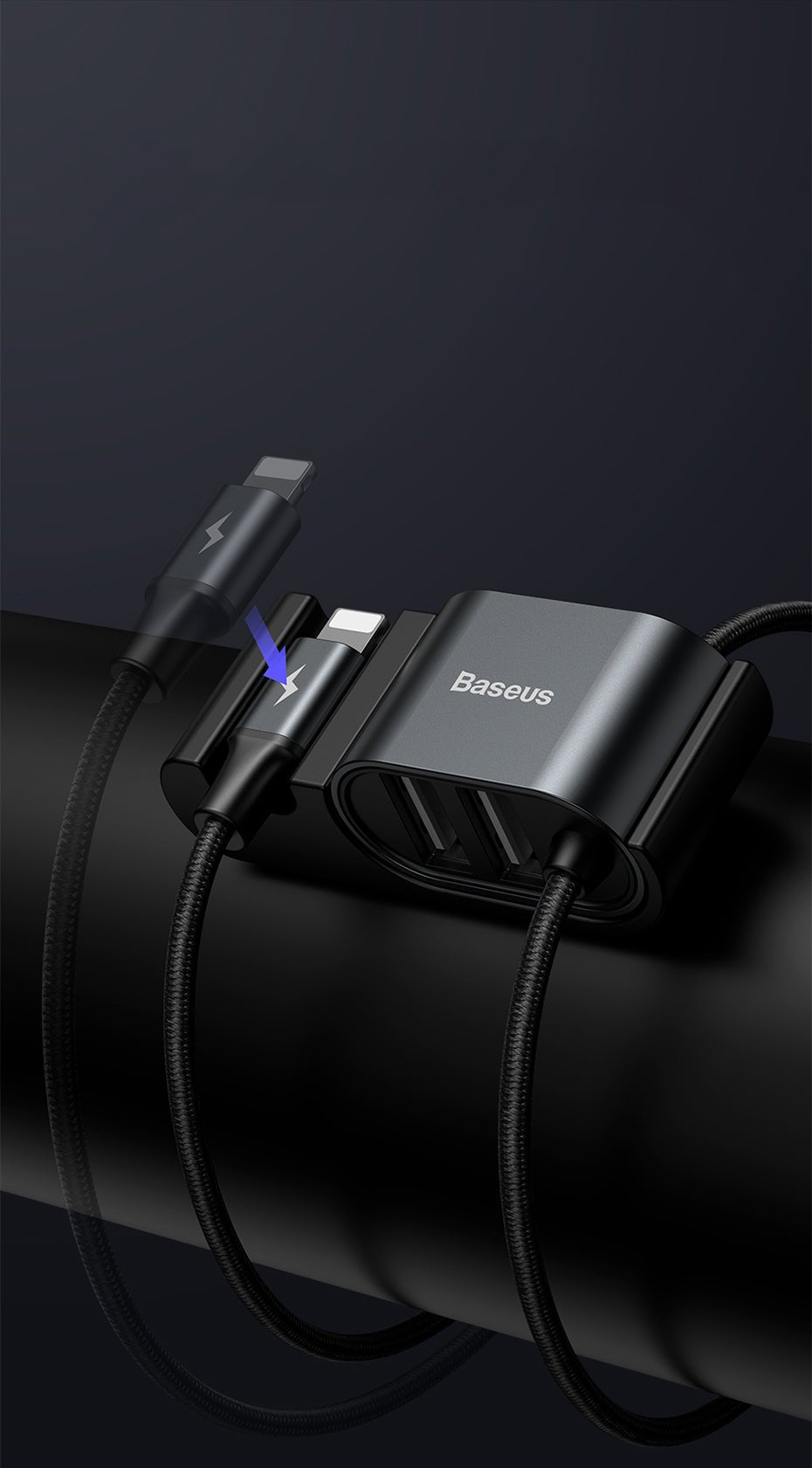 Baseus Special Data Cable for Backseat με 2xUSB Hub με Ενσωματωμένο Καλώδιο Lightning - Black - CALHZ - 01